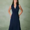 The Navy Collared Ruched Sleeveless Midi Dress