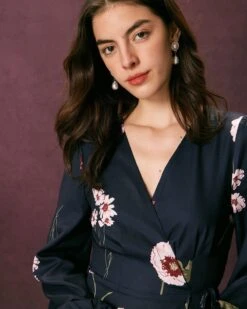 The Navy V Neck Floral Tie Wrap Mini Dress -Outlet Dress Mix Up Store the navy floral wrap mini dress dresses 4ouqiq 342209