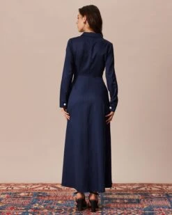 The Navy Lapel Single-Breasted Maxi Dress -Outlet Dress Mix Up Store the navy lapel single breasted maxi dress dresses 0tac92 674769
