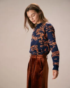 The Navy Mock Neck Abstract Print Sweater -Outlet Dress Mix Up Store the navy mock neck abstract print sweater tops ycczrp