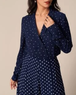 The Navy V Neck Polka Dot Button Up Shirt -Outlet Dress Mix Up Store the navy polka dot button shirt tops dbjscm 515162