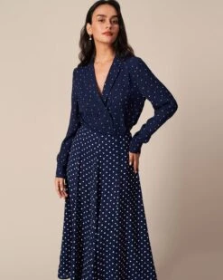 The Navy V Neck Polka Dot Button Up Shirt -Outlet Dress Mix Up Store the navy polka dot button shirt tops fqesbr 780464