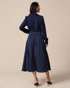 The Navy V Neck Polka Dot Button Up Shirt -Outlet Dress Mix Up Store the navy polka dot button shirt tops heqgdh 459774