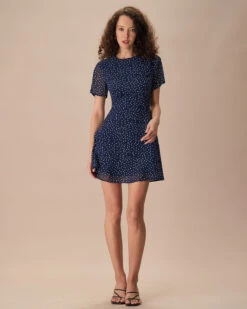 The Navy Crew Neck Polka Dot Cutout Mini Dress -Outlet Dress Mix Up Store the navy polka dot cutout back mini dress dresses 3gh5lf