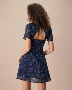 The Navy Crew Neck Polka Dot Cutout Mini Dress -Outlet Dress Mix Up Store the navy polka dot cutout back mini dress dresses mlgc68