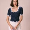 The Navy Polka Dot Lace Puff Sleeve Blouse
