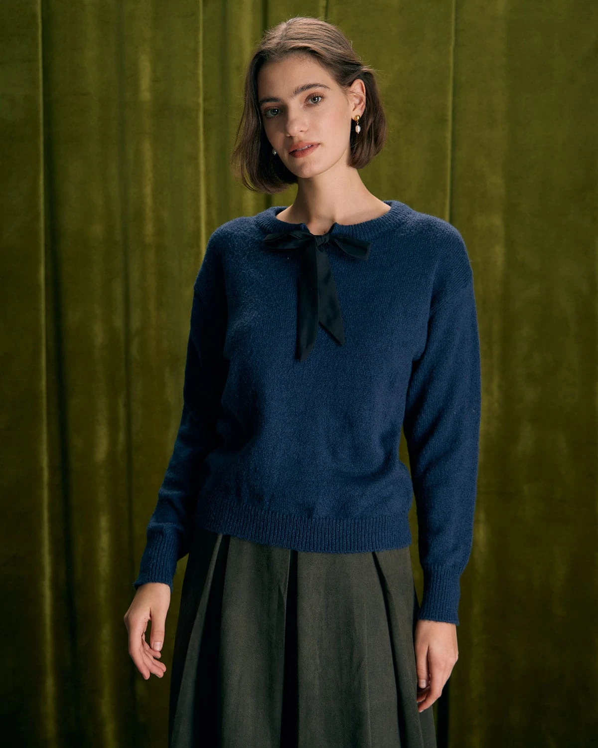 The Navy Round Neck Tie Ribbed Sweater 2 The Navy Round Neck Tie Ribbed Sweater - Image 2