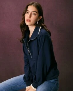 The Navy Stand Collar Half Zipper Sweatshirt 10 The Navy Stand Collar Half Zipper Sweatshirt -Outlet Dress Mix Up Store the navy solid half zip sweatshirt tops 5fbemu 846149