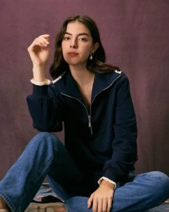 The Navy Stand Collar Half Zipper Sweatshirt 9 The Navy Stand Collar Half Zipper Sweatshirt -Outlet Dress Mix Up Store the navy solid half zip sweatshirt tops f59bt0 699371