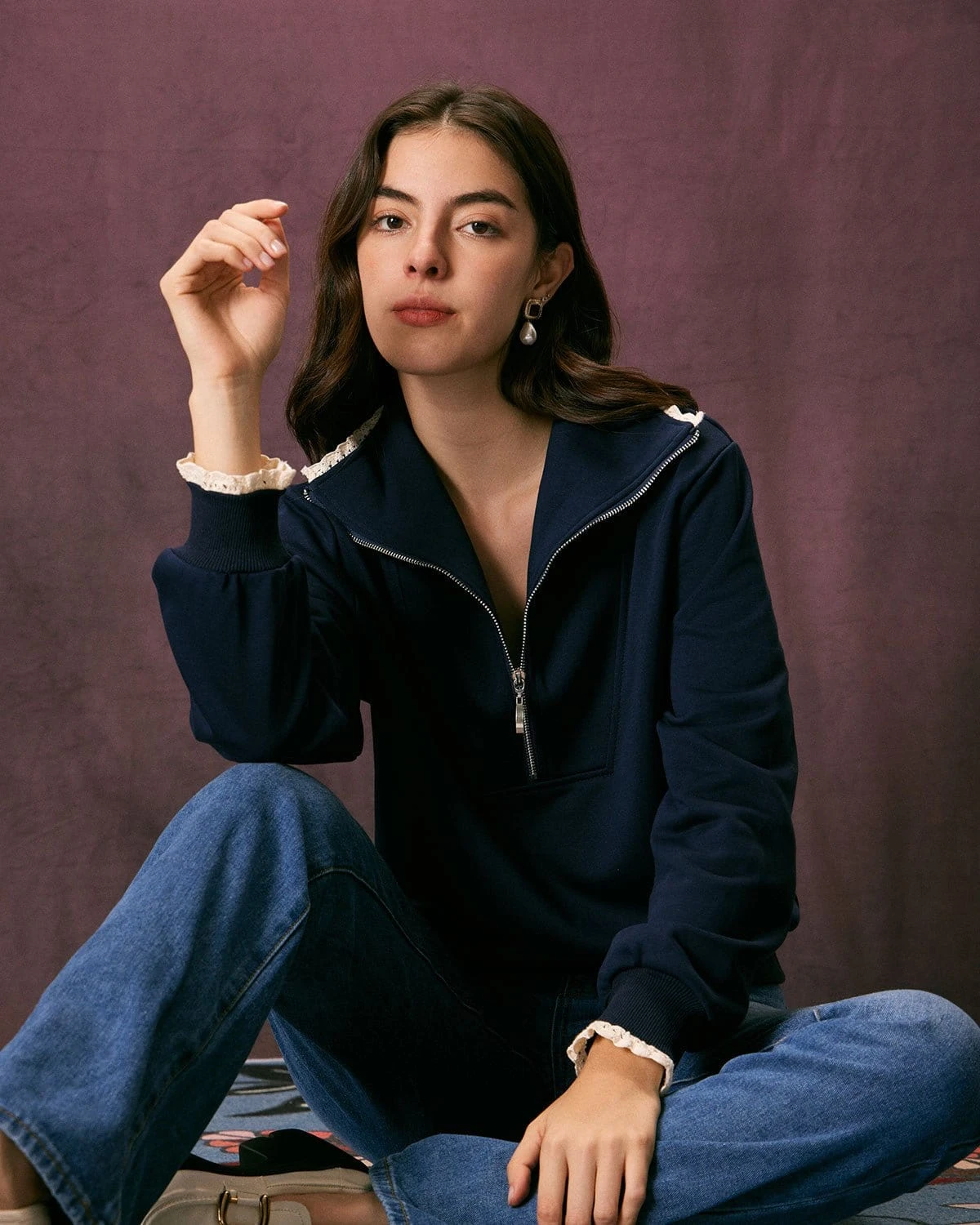 The Navy Stand Collar Half Zipper Sweatshirt 3 The Navy Stand Collar Half Zipper Sweatshirt - Image 3