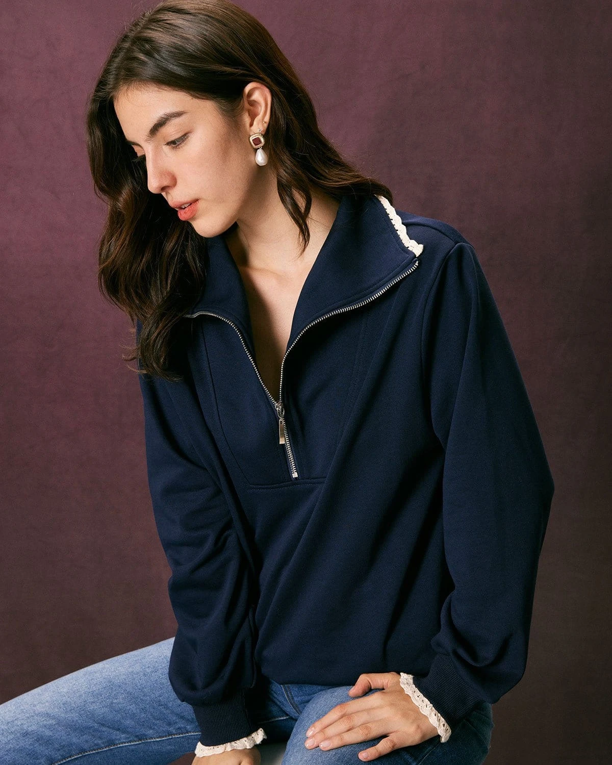 The Navy Stand Collar Half Zipper Sweatshirt 5 The Navy Stand Collar Half Zipper Sweatshirt - Image 5