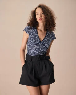 The Navy V Neck Floral Bowknot Tee -Outlet Dress Mix Up Store the navy v neck floral bowknot tee tops cps4ha