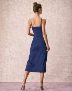 The Navy V-Neck Side Split Slip Midi Dress -Outlet Dress Mix Up Store the navy v neck side split midi dress dresses qbmlgt