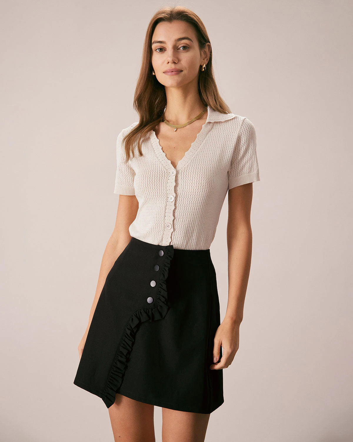 The Nude V Neck Button Pointelle Knit Tee 4 The Nude V Neck Button Pointelle Knit Tee - Image 4