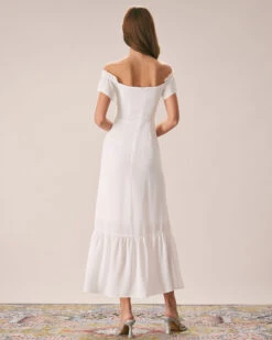 The White Off The Shoulder Ruffle Maxi Dress -Outlet Dress Mix Up Store the off the shoulder ruched dress dresses jqy97k