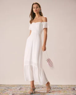 The White Off The Shoulder Ruffle Maxi Dress -Outlet Dress Mix Up Store the off the shoulder ruched dress dresses ywalkq