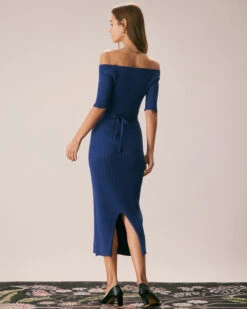 The Navy Off The Shoulder Sweater Midi Dress -Outlet Dress Mix Up Store the off the shoulder sweater dress dresses ussrhm
