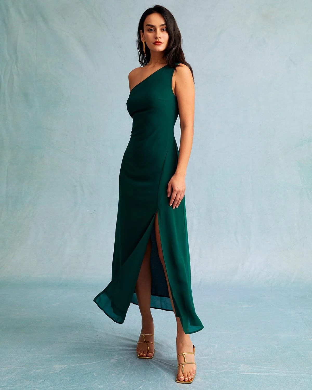 The Green One Shoulder Sleeveless Maxi Dress 2 The Green One Shoulder Sleeveless Maxi Dress - Image 2