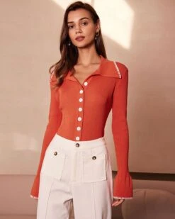 The Orange Lapel Seam Colorblock Knit Top 7 The Orange Lapel Seam Colorblock Knit Top -Outlet Dress Mix Up Store the orange seam colorblock knit top orange tops ywiwtz 843636