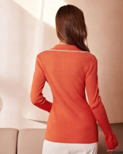 The Orange Lapel Seam Colorblock Knit Top 9 The Orange Lapel Seam Colorblock Knit Top -Outlet Dress Mix Up Store the orange seam colorblock knit top tops bujlqj 144441