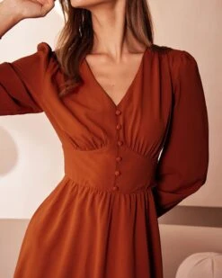 The Orange V Neck Pleated Button Midi Dress 8 The Orange V Neck Pleated Button Midi Dress -Outlet Dress Mix Up Store the orange v neck ruched midi dress dresses nqeblt 240443