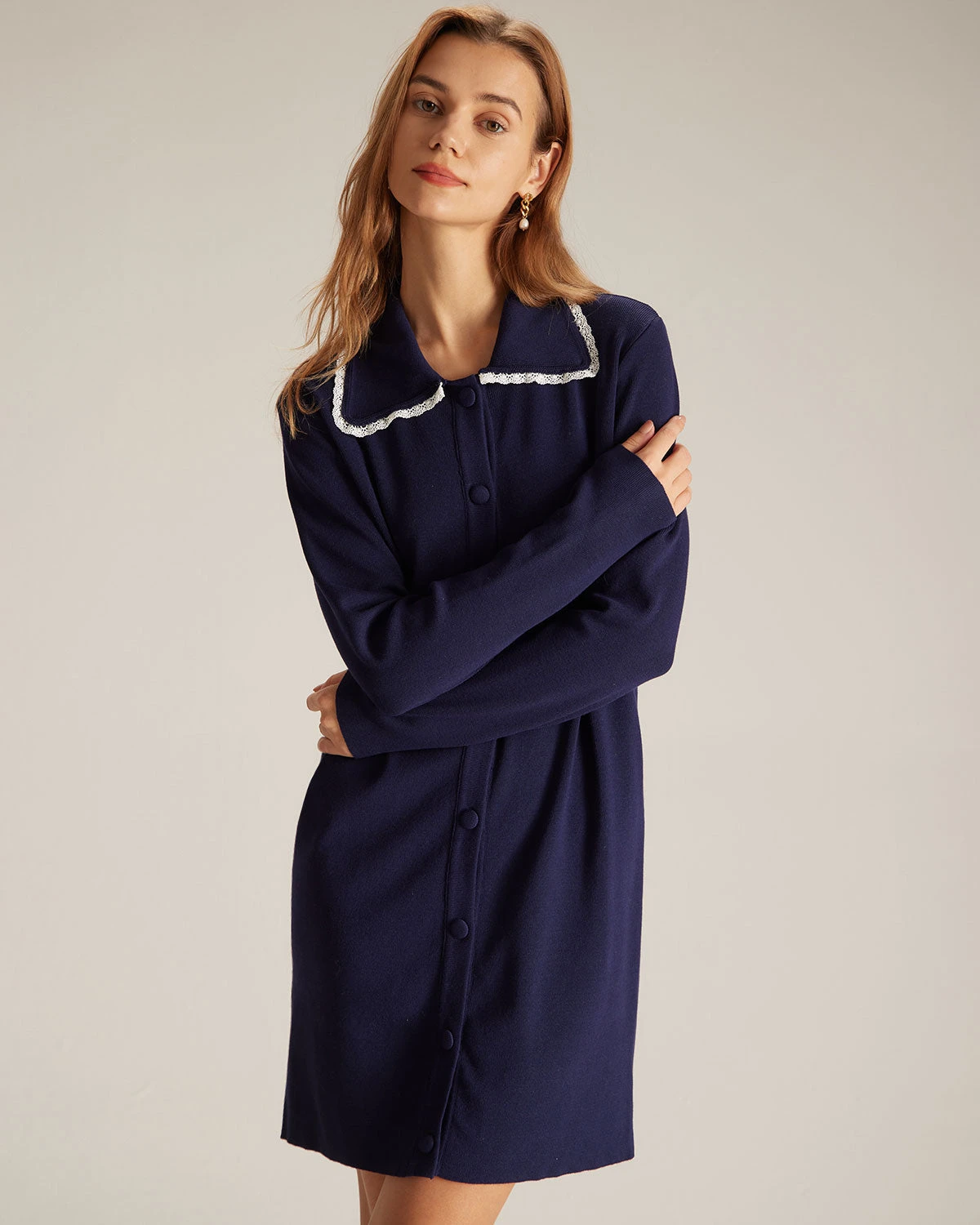 The Navy Peter Pan Collar Sweater Mini Dress 3 The Navy Peter Pan Collar Sweater Mini Dress - Image 3