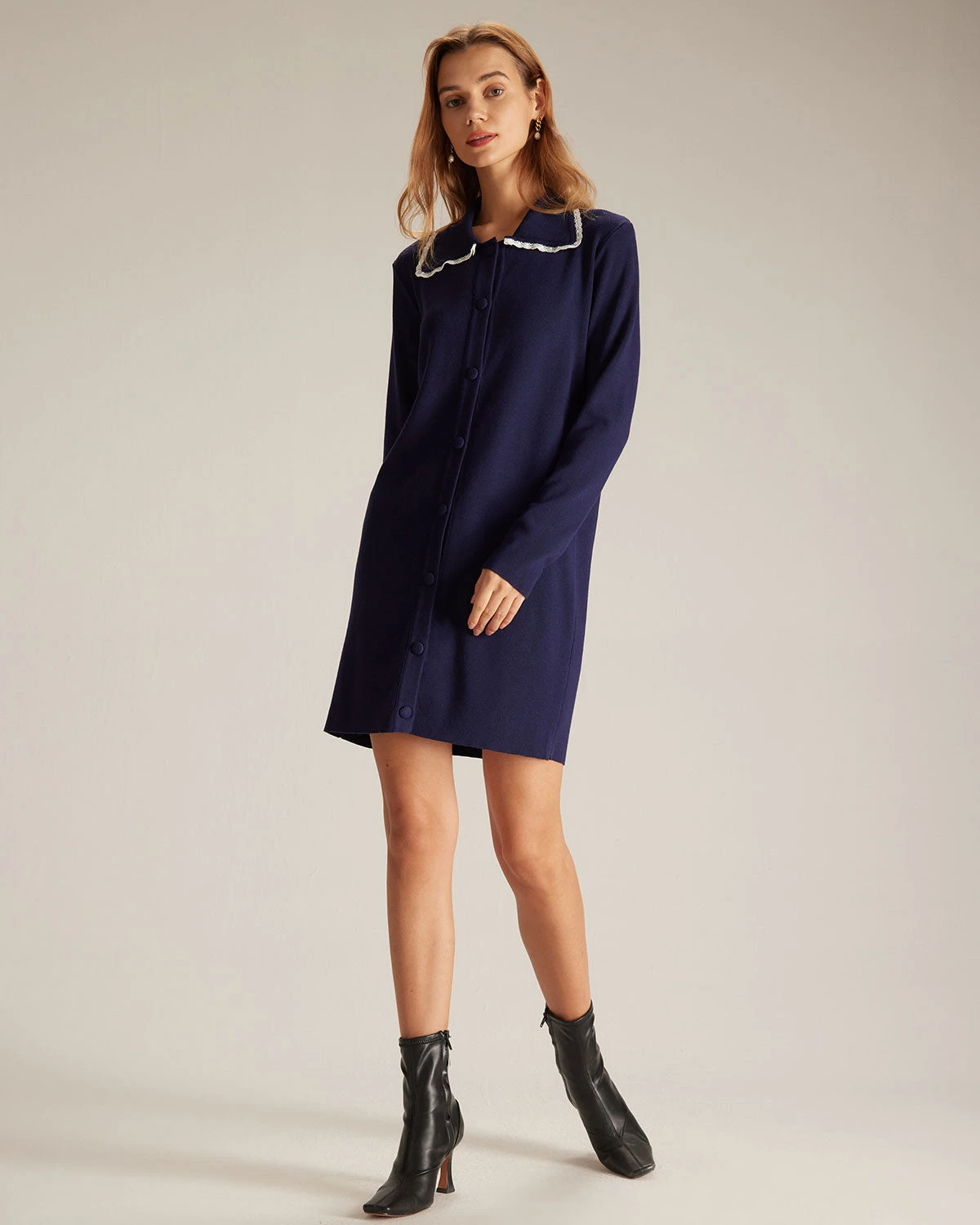 The Navy Peter Pan Collar Sweater Mini Dress 2 The Navy Peter Pan Collar Sweater Mini Dress - Image 2