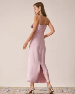 The Pink Bowknot Satin Strap Maxi Dress -Outlet Dress Mix Up Store the pink bowknot satin maxi dress dresses owpull