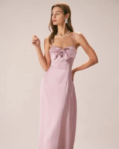 The Pink Bowknot Satin Strap Maxi Dress -Outlet Dress Mix Up Store the pink bowknot satin maxi dress dresses xwyz6x