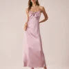 The Pink Bowknot Satin Strap Maxi Dress