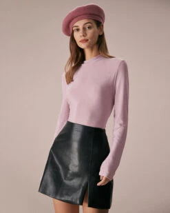 The Pink Mock Neck Long Sleeve Lurex Tee -Outlet Dress Mix Up Store the pink mock neck lurex tee tops ega2rd
