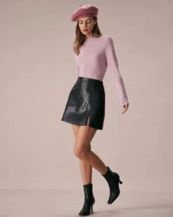 The Pink Mock Neck Long Sleeve Lurex Tee -Outlet Dress Mix Up Store the pink mock neck lurex tee tops nqrhws