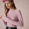 The Pink Mock Neck Long Sleeve Lurex Tee