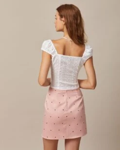 The Pink Polka Dot Button Slit Mini Skirt -Outlet Dress Mix Up Store the pink polka dot button mini skirt bottoms hzcucl 899363