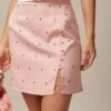 The Pink Polka Dot Button Slit Mini Skirt