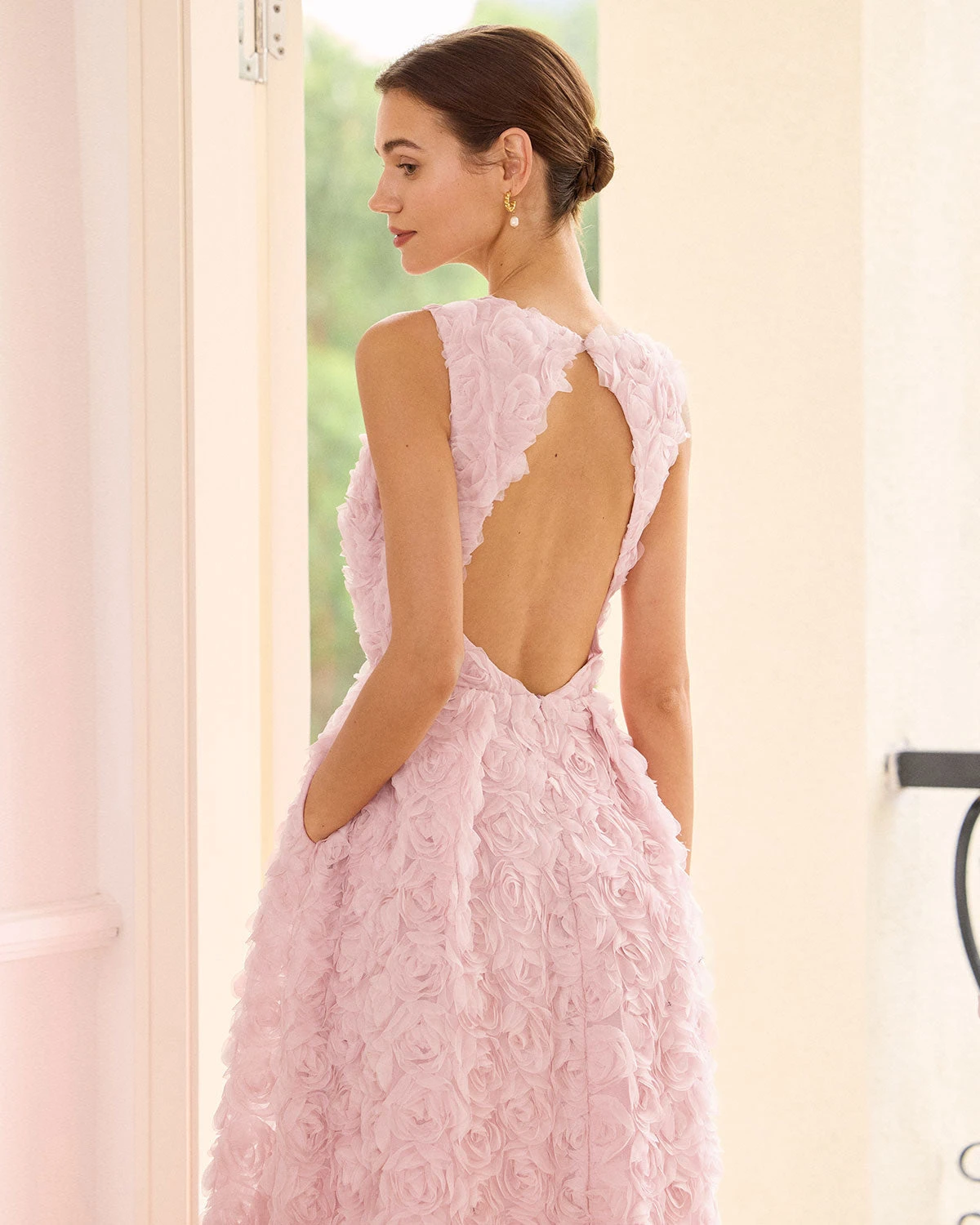 The Pink Round Neck Backless Midi Dress 3 The Pink Round Neck Backless Midi Dress - Image 3