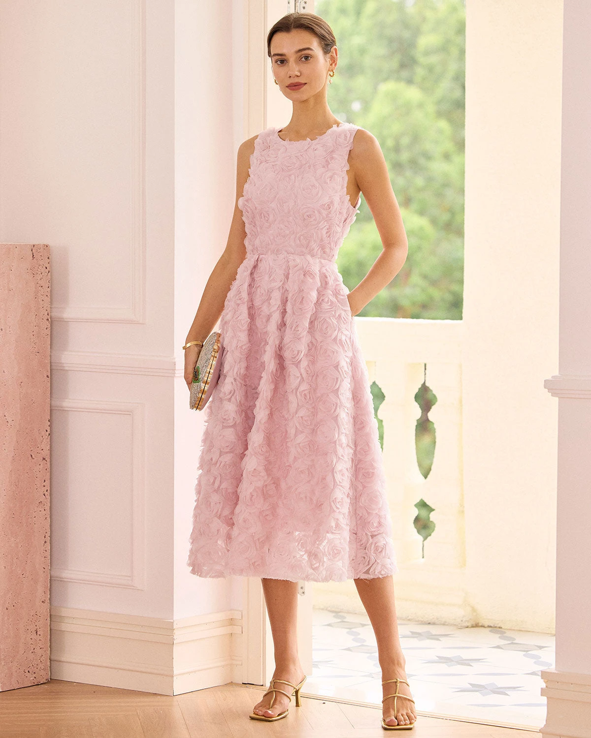 The Pink Round Neck Backless Midi Dress 1 The Pink Round Neck Backless Midi Dress