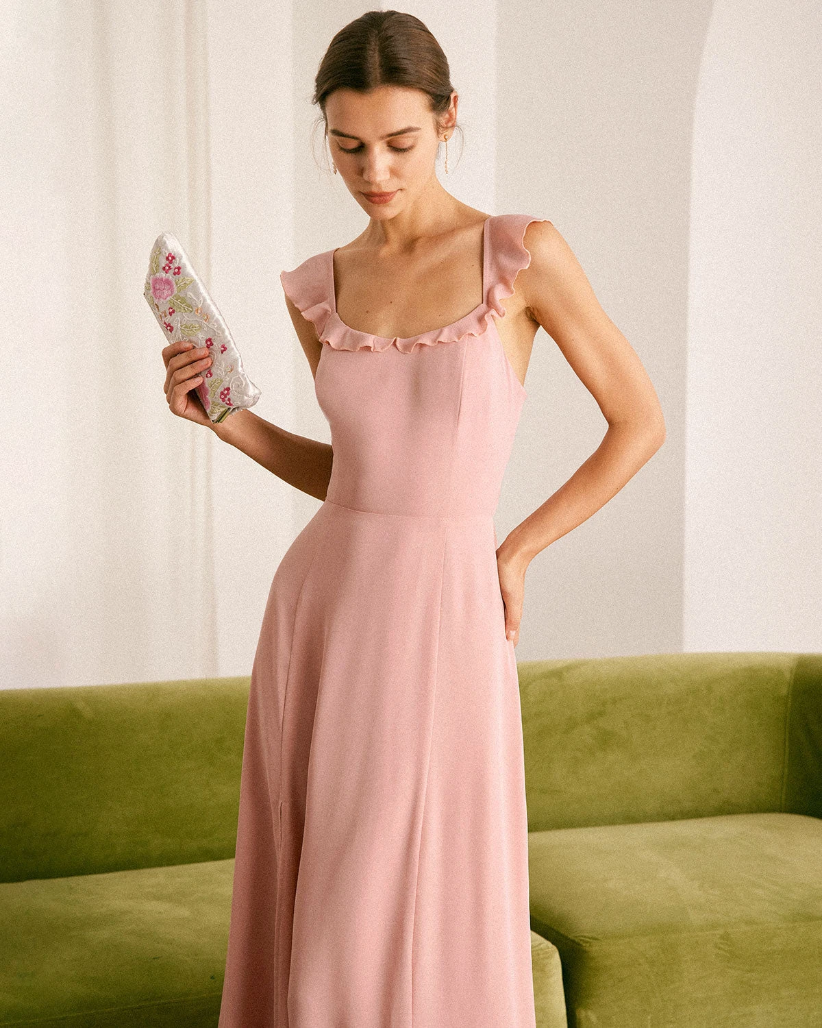 The Pink Ruffled Sleeveless Slit Maxi Dress 4 The Pink Ruffled Sleeveless Slit Maxi Dress - Image 4