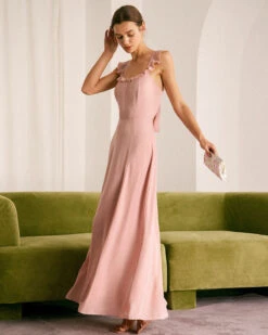 The Pink Ruffled Sleeveless Slit Maxi Dress 11 The Pink Ruffled Sleeveless Slit Maxi Dress -Outlet Dress Mix Up Store the pink ruffle solid maxi dress dresses 93x19n