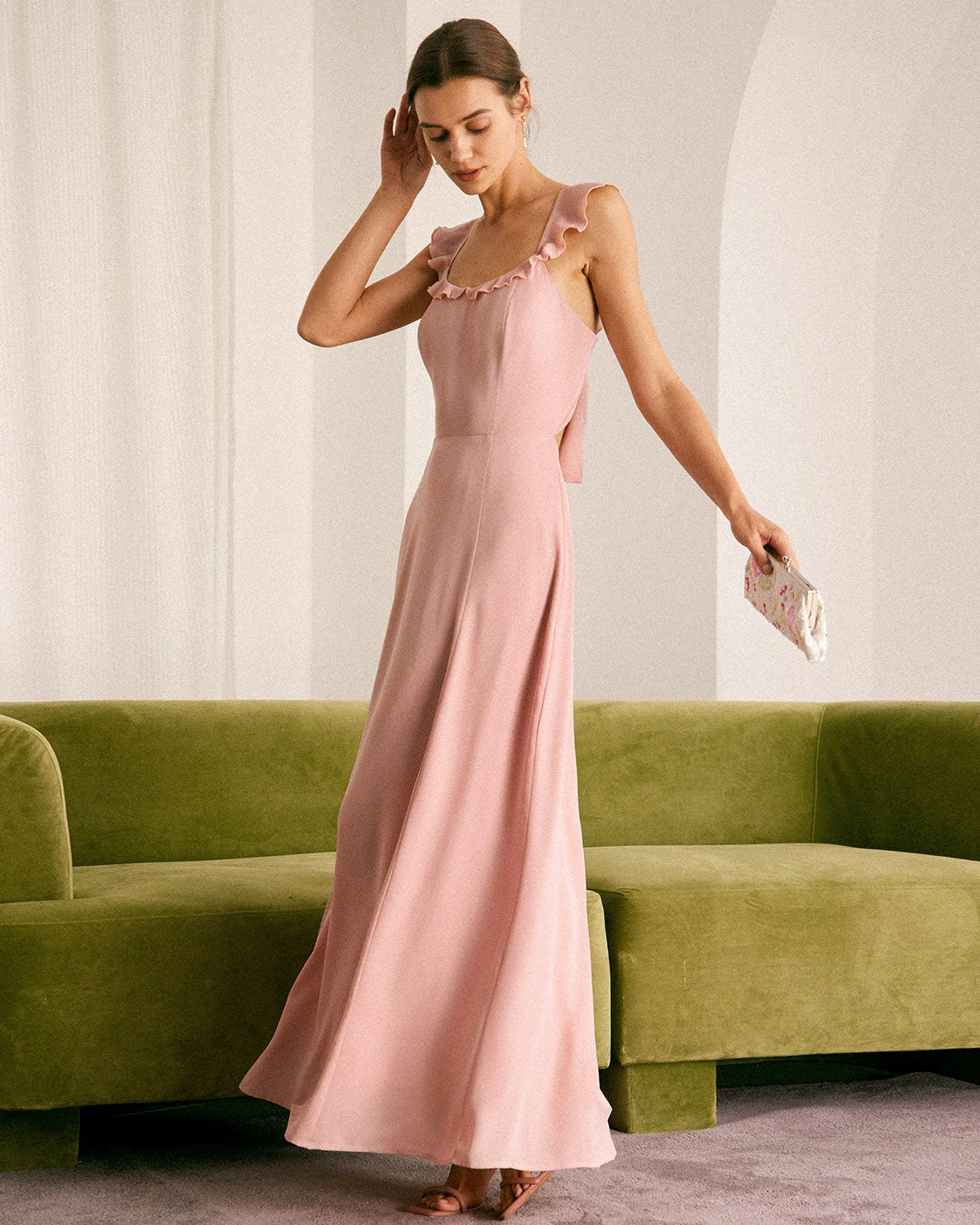 The Pink Ruffled Sleeveless Slit Maxi Dress 5 The Pink Ruffled Sleeveless Slit Maxi Dress - Image 5