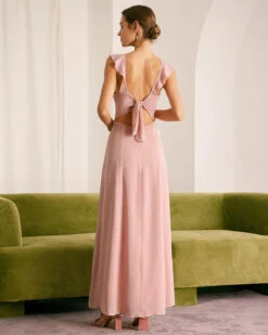 The Pink Ruffled Sleeveless Slit Maxi Dress 9 The Pink Ruffled Sleeveless Slit Maxi Dress -Outlet Dress Mix Up Store the pink ruffle solid maxi dress dresses qxscbb