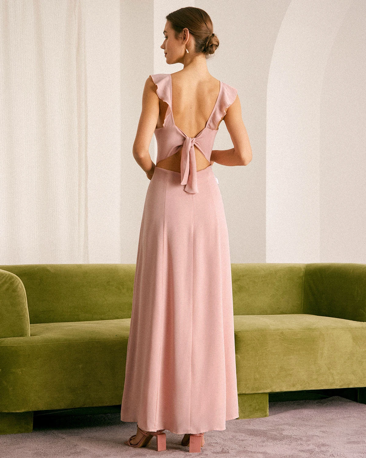 The Pink Ruffled Sleeveless Slit Maxi Dress 3 The Pink Ruffled Sleeveless Slit Maxi Dress - Image 3