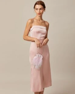 The Pink Bodycon Satin Cami Midi Dress -Outlet Dress Mix Up Store the pink sleeveless satin midi dress dresses 83zt2j 791580