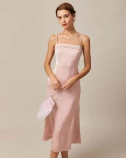 The Pink Bodycon Satin Cami Midi Dress