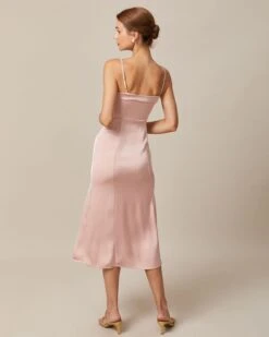 The Pink Bodycon Satin Cami Midi Dress -Outlet Dress Mix Up Store the pink sleeveless satin midi dress dresses waivjw 106540