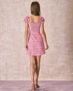 The Pink Square Neck Puff Sleeve Floral Mini Dress -Outlet Dress Mix Up Store the pink square neck floral mini dress dresses 45ehr7