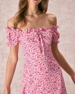 The Pink Square Neck Puff Sleeve Floral Mini Dress -Outlet Dress Mix Up Store the pink square neck floral mini dress dresses y8went