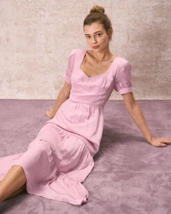 The Pink Sweetheart Neck Ruched Midi Dress -Outlet Dress Mix Up Store the pink sweetheart neck midi dress dresses 3sh7xk