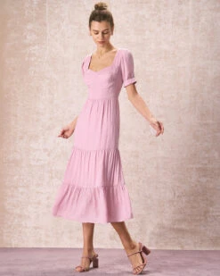 The Pink Sweetheart Neck Ruched Midi Dress -Outlet Dress Mix Up Store the pink sweetheart neck midi dress dresses pxjuro