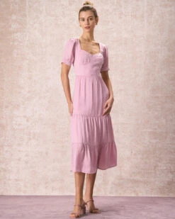 The Pink Sweetheart Neck Ruched Midi Dress -Outlet Dress Mix Up Store the pink sweetheart neck midi dress dresses q6nxcl